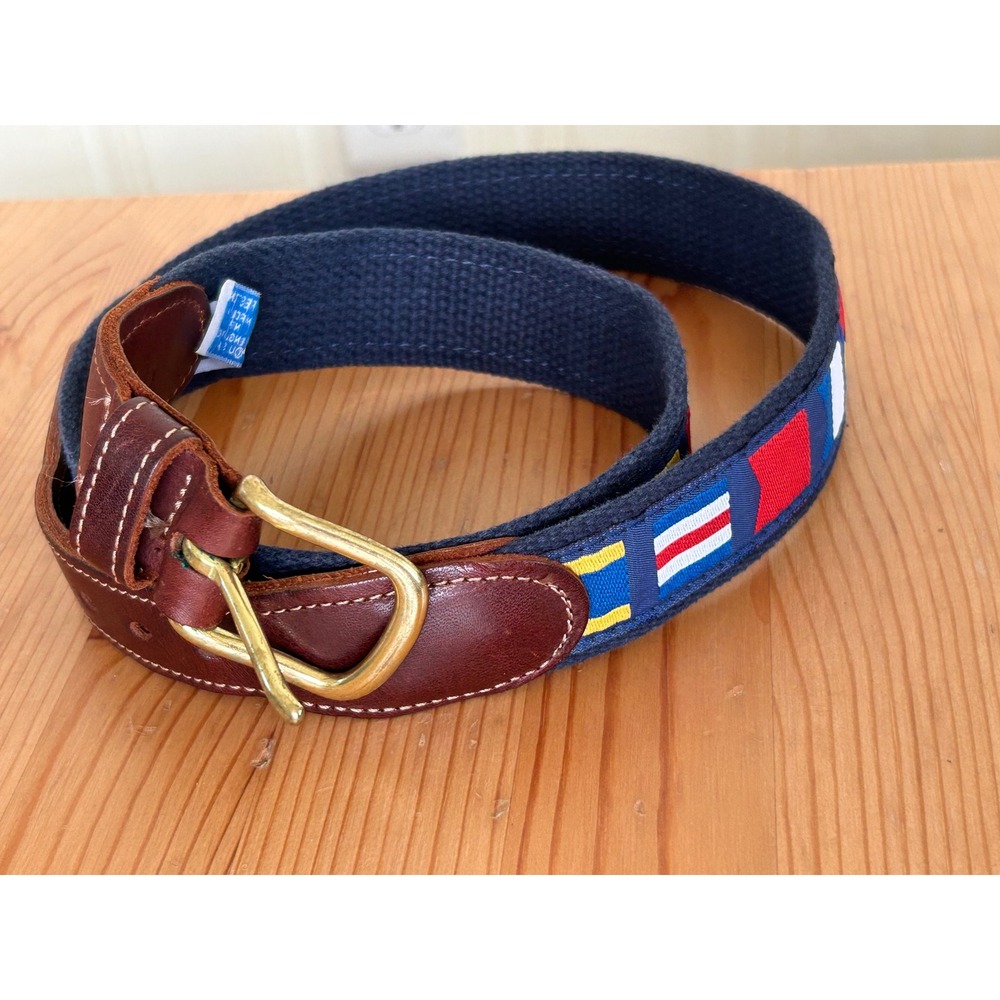 Preston Made in New England Mens Nautical Signal Flag Belt Navy Leather Trim 36